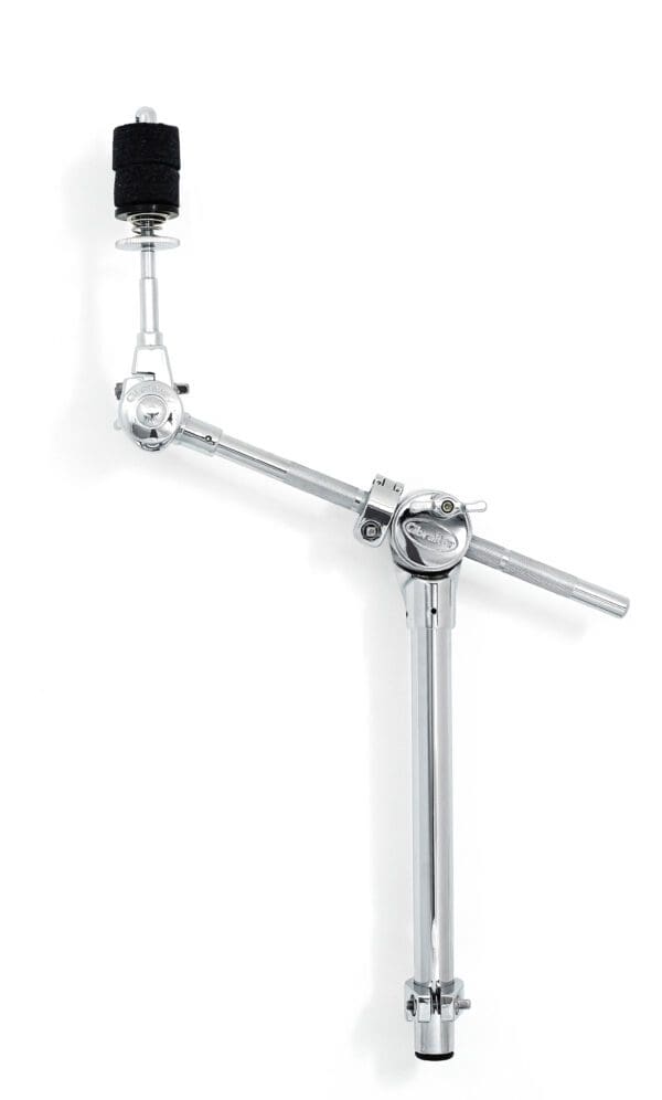 A black and chrome drum arm on a white background