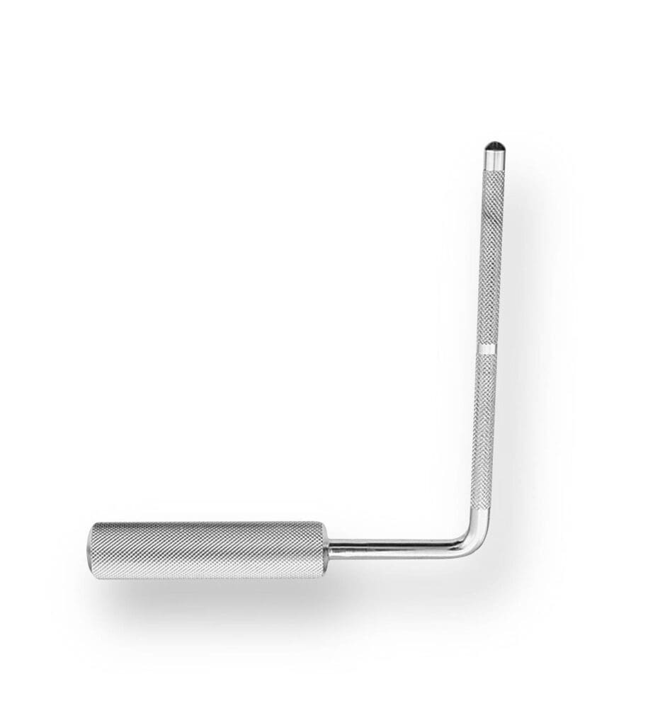 A metal handle on a white background.