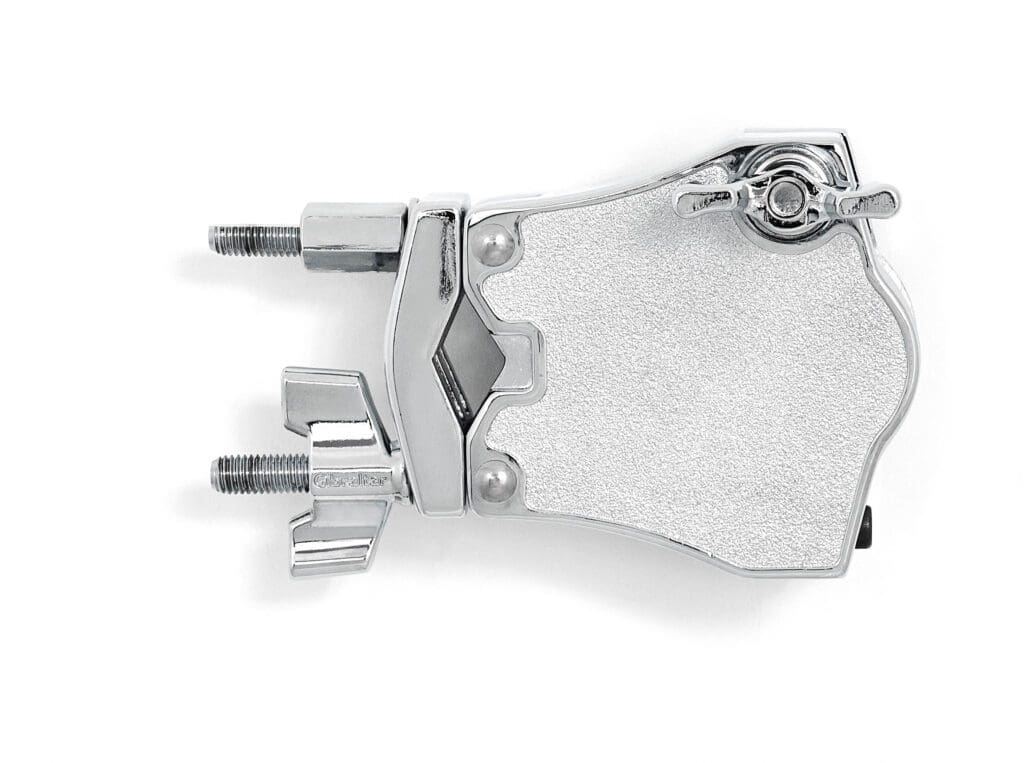 A chrome clamp on a white background.