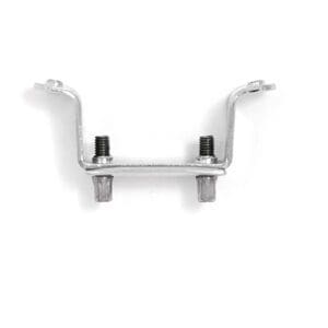 A pair of metal brackets on a white background