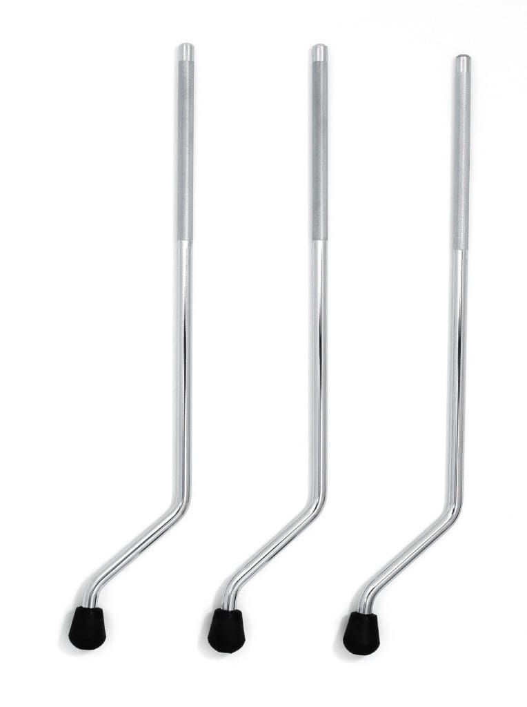 Three stainless steel handles on a white background.