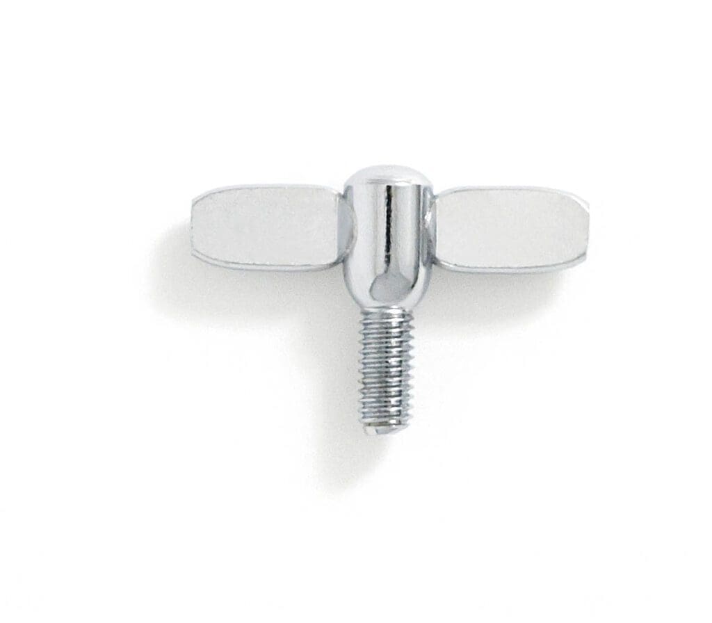 A chrome screw on a white background.