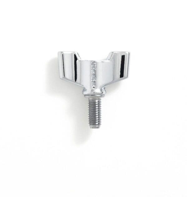 A chrome screw on a white background.