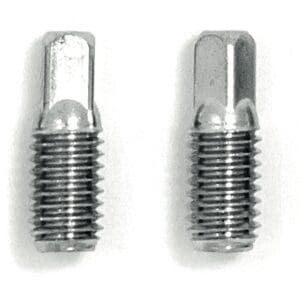 Four stainless steel screws on a white background.