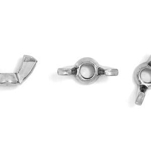 A pair of silver plated earring clips on a white background.