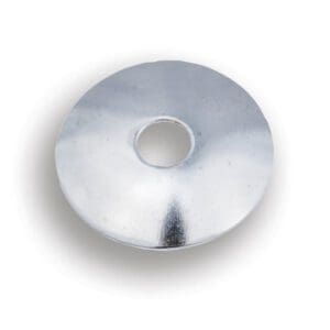 A round metal washer on a white background.