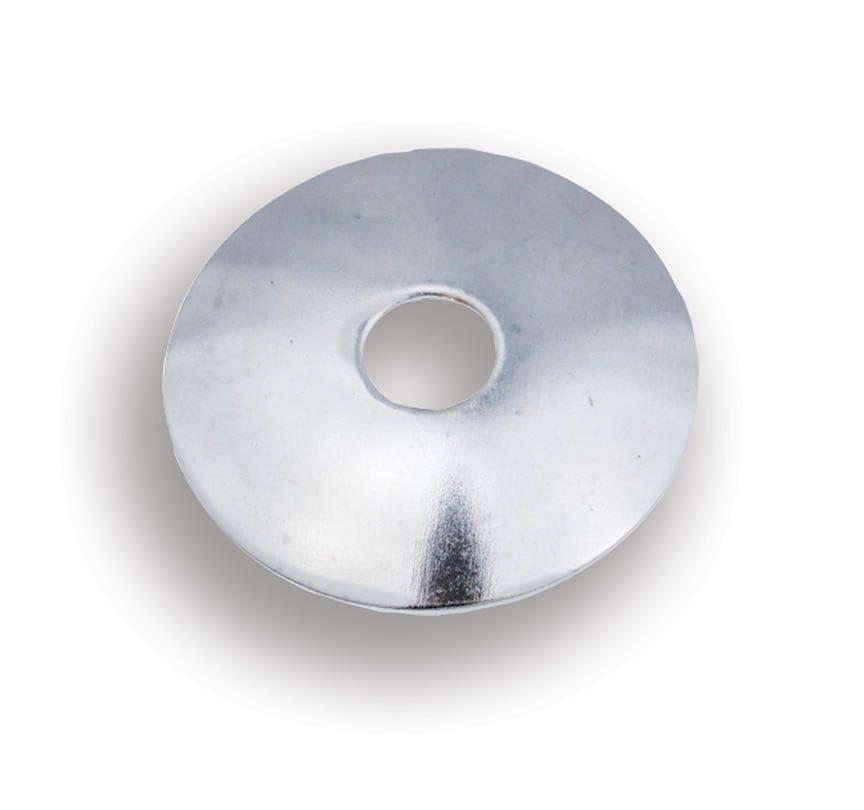 A round metal washer on a white background.