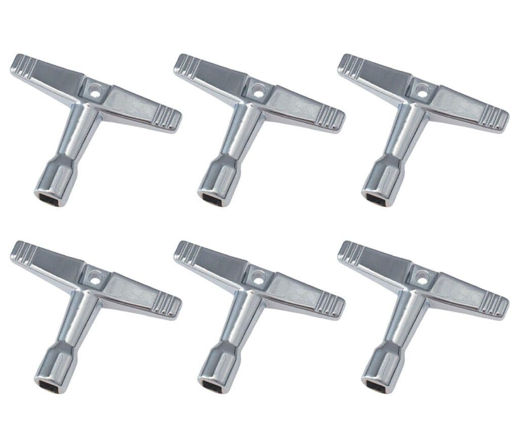 A set of six chrome screwdrivers on a white background.