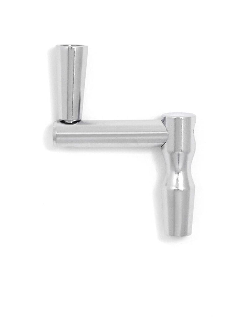 A stainless steel handle on a white background.