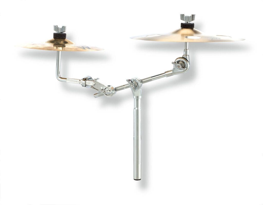 A black and chrome drum arm on a white background