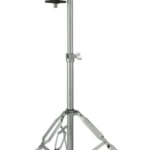 A black and chrome drum stand with a black handle.