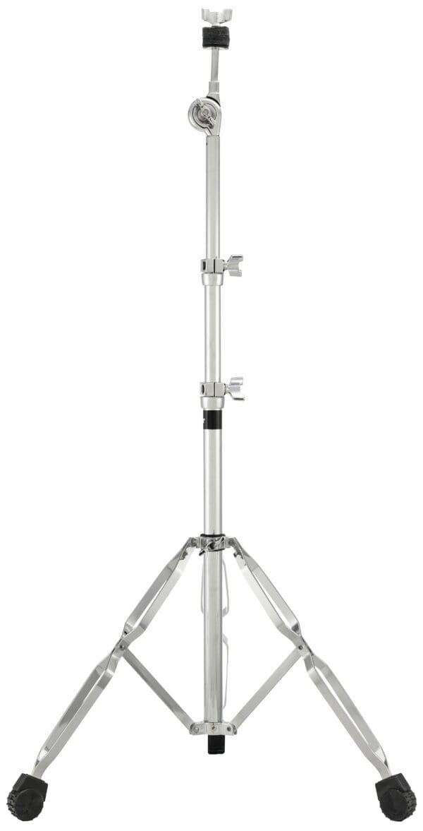 black and chrome drum stands with a handle.