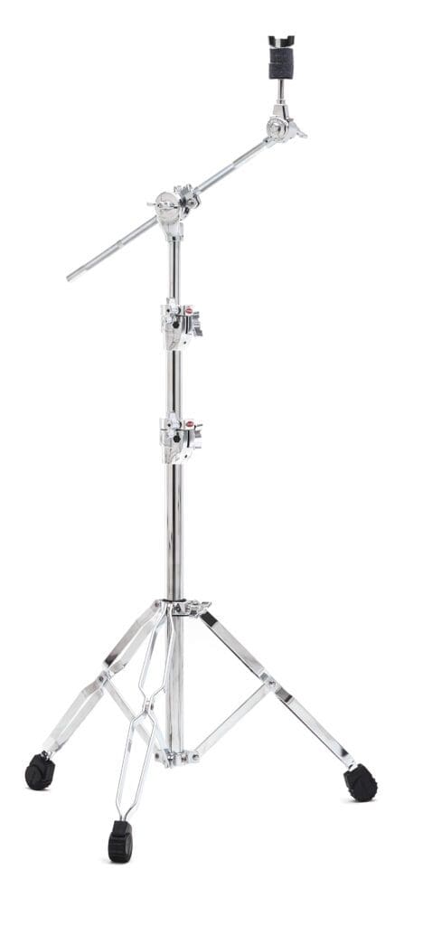 black and chrome drum stands with a handle.