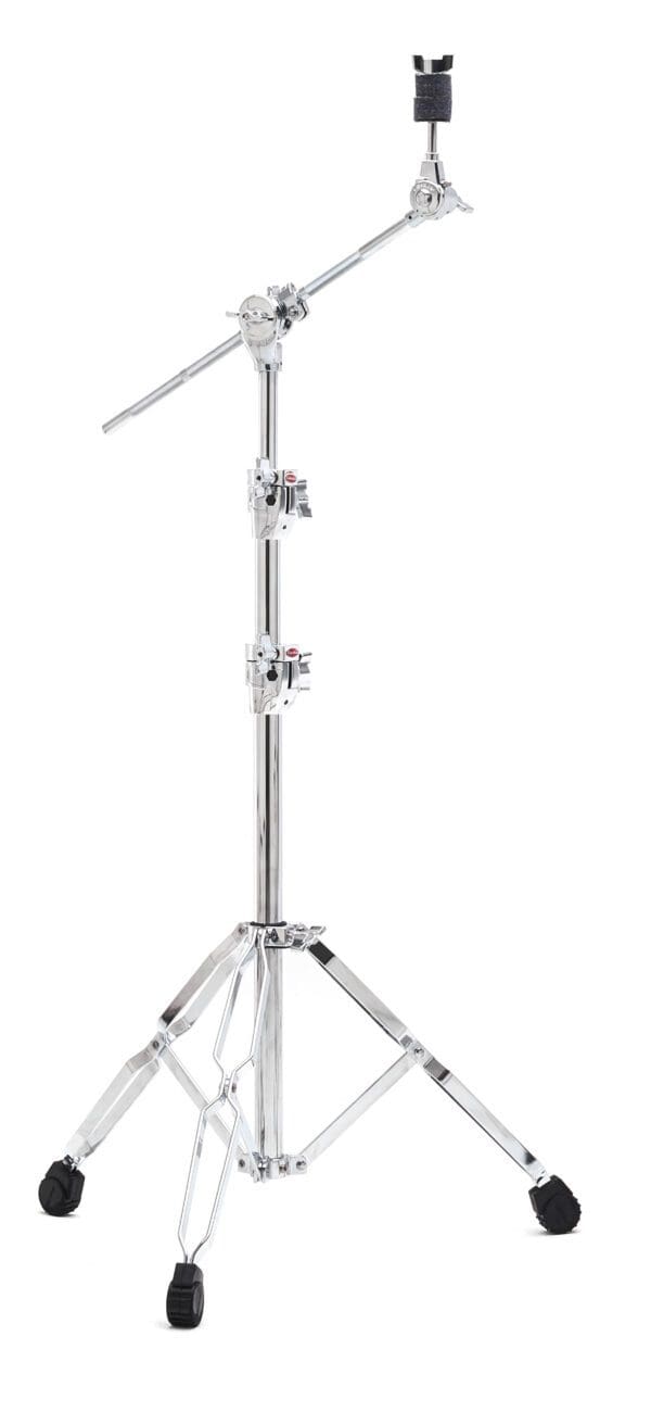 black and chrome drum stands with a handle.