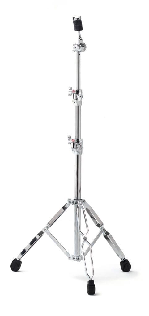 black and chrome drum stands with a handle.