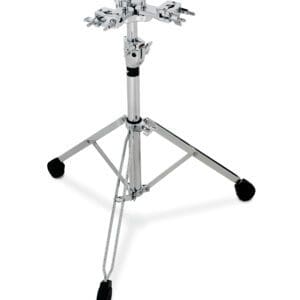 A black and chrome drum stand with a black handle.