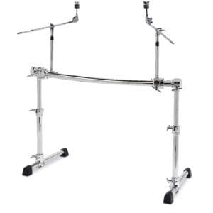 A pair of drum stands on a white background.