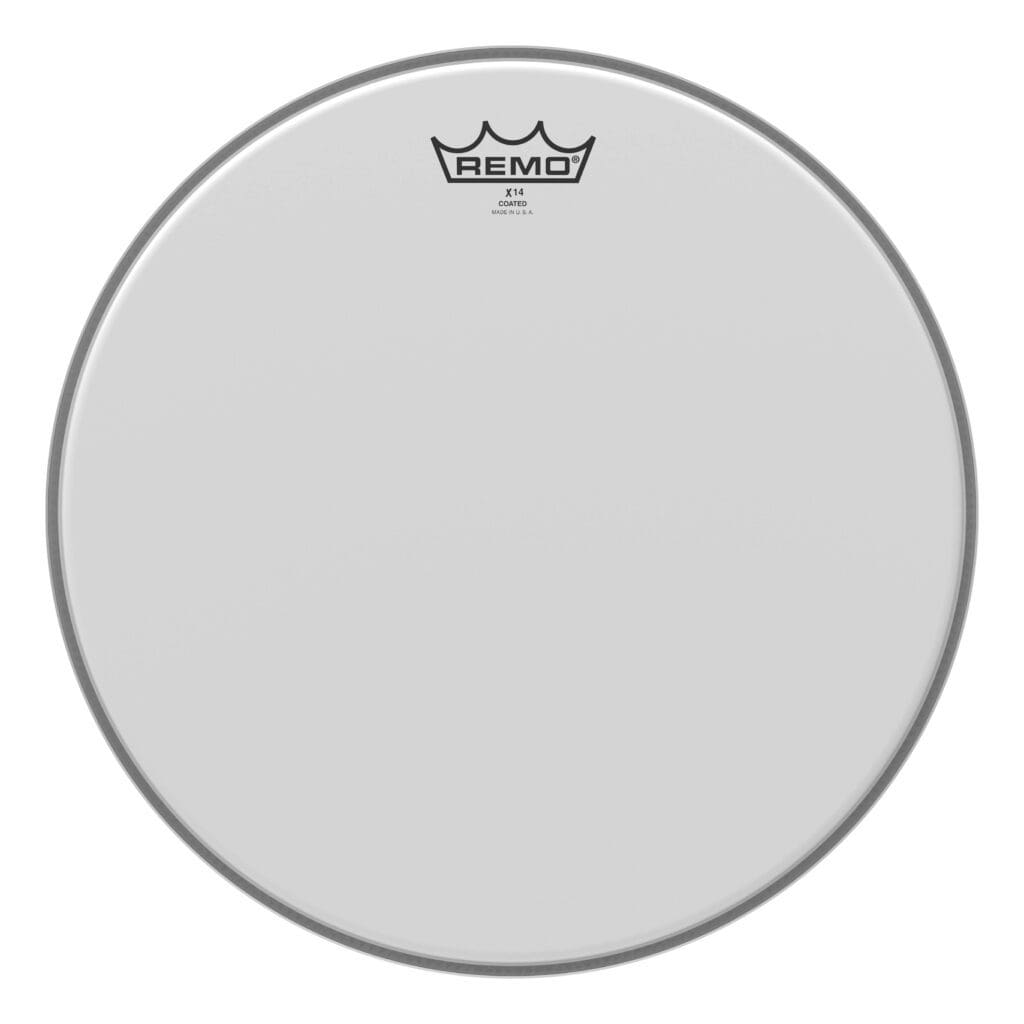 A white drum head with a crown on it.