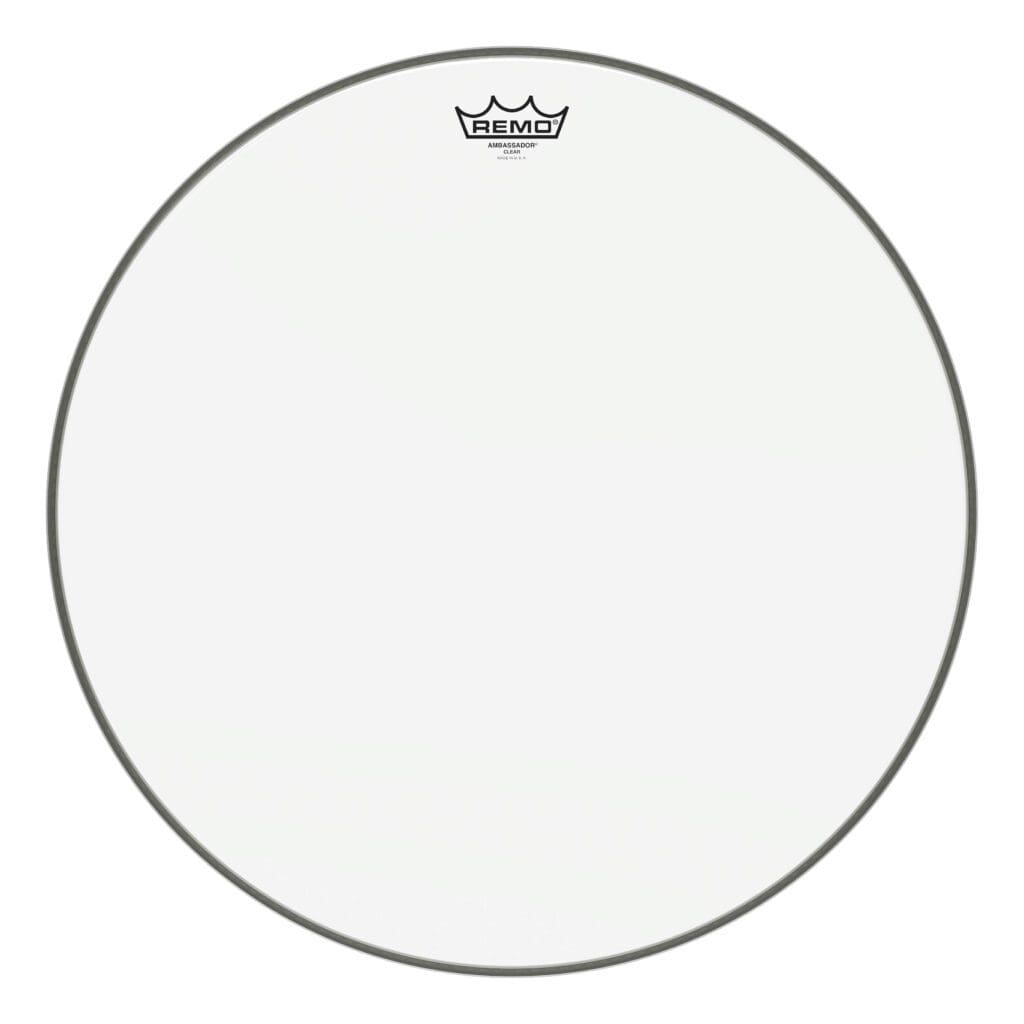 A white drum head with a crown on it.