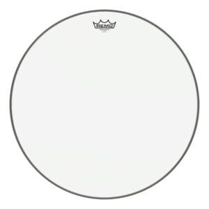 A white drum head with a crown on it.