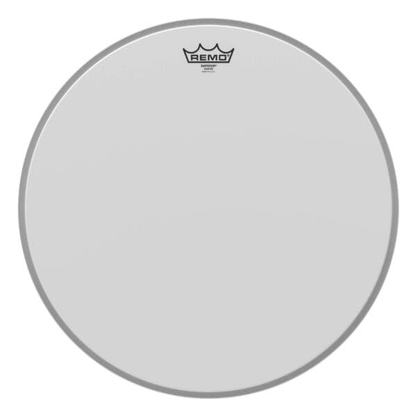 A white drum head with a crown on it.