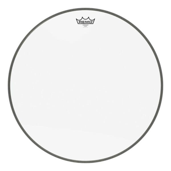 A clear drum head on a white background.