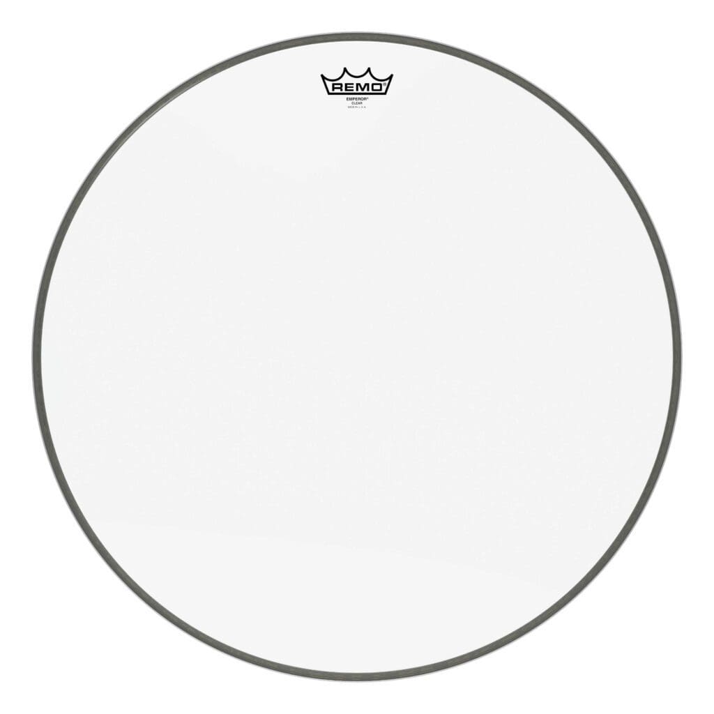 A clear drum head on a white background.