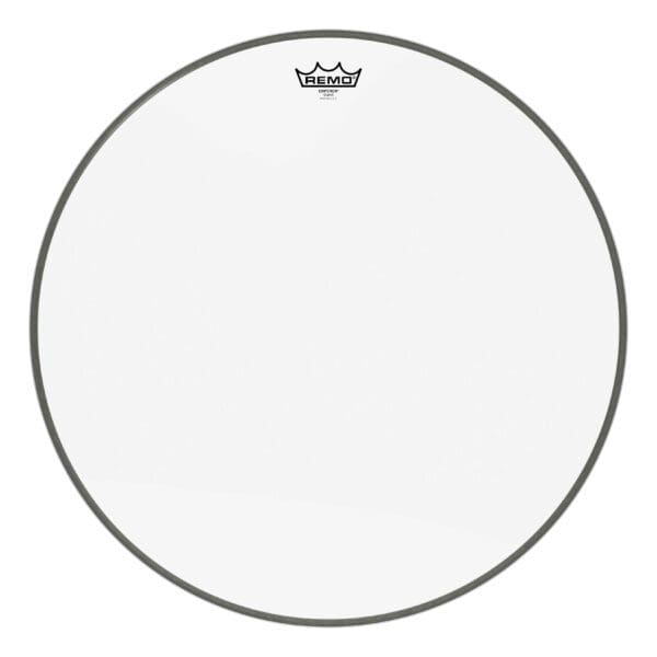 A clear drum head on a white background.