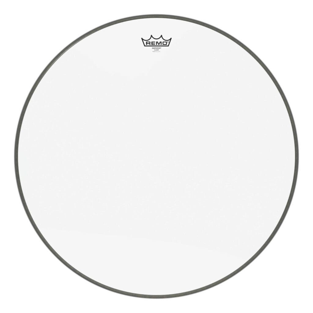 A clear drum head on a white background.