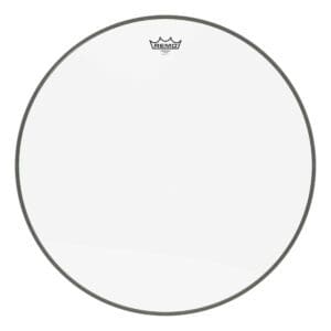 A clear drum head on a white background.