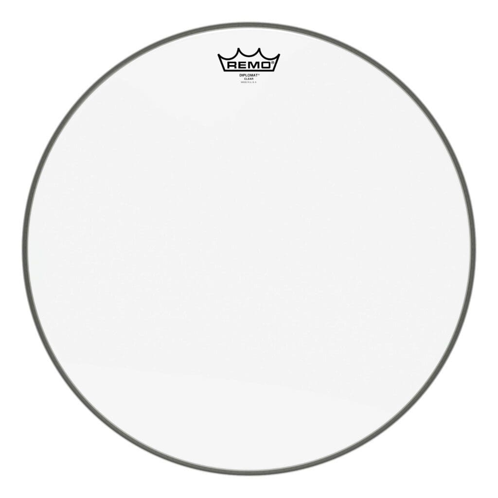 A clear drum head with a crown on it.