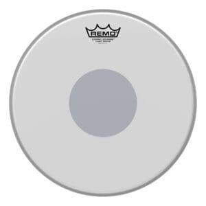 A white drum head with a grey circle on it.