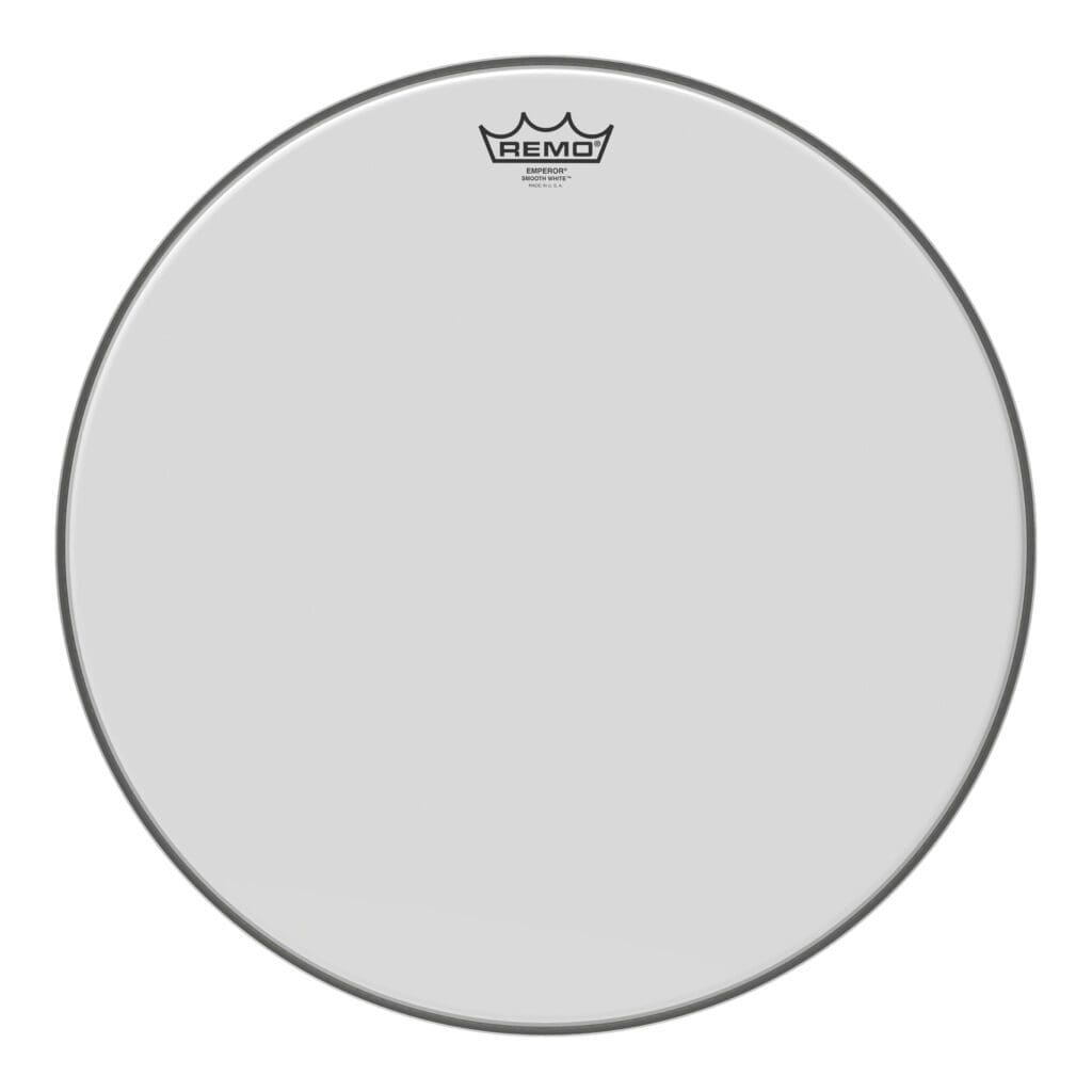 A white drum head with a crown on it.