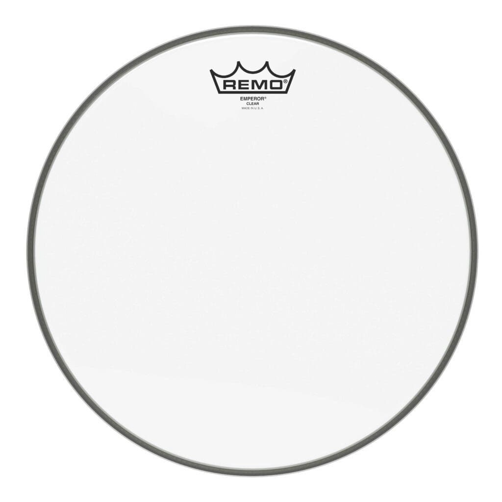 A clear drum head with a crown on it.