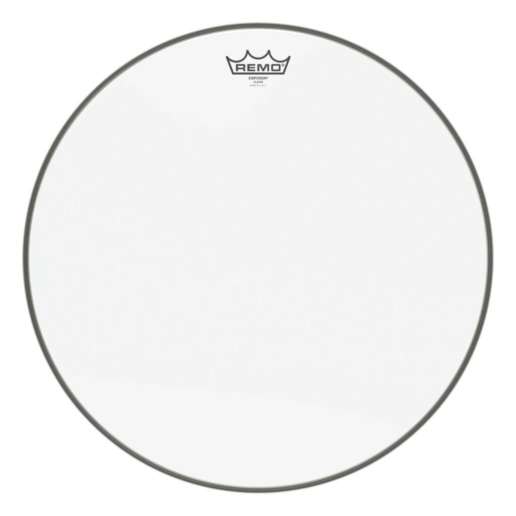 A clear drum head with a crown on it.