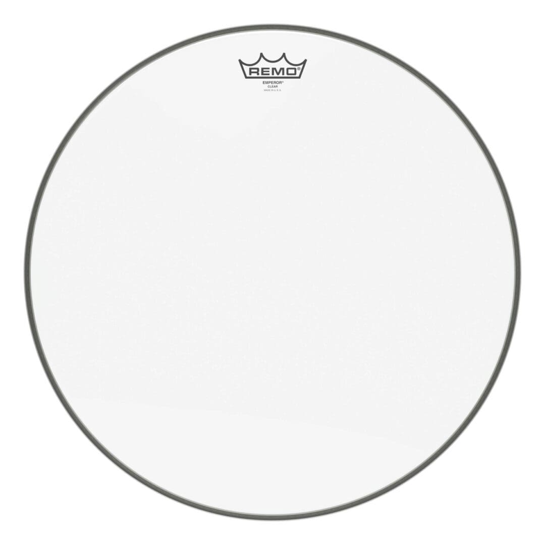 A clear drum head with a crown on it.