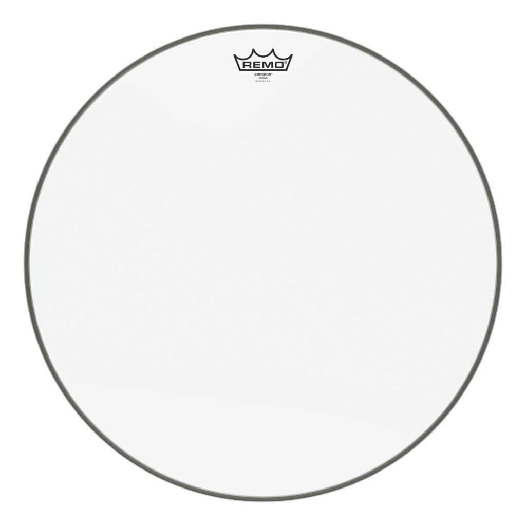 A clear drum head on a white background.