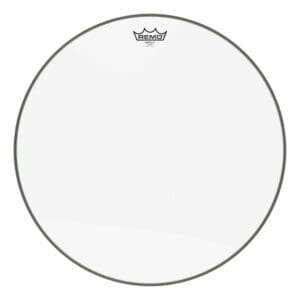 A clear drum head on a white background.