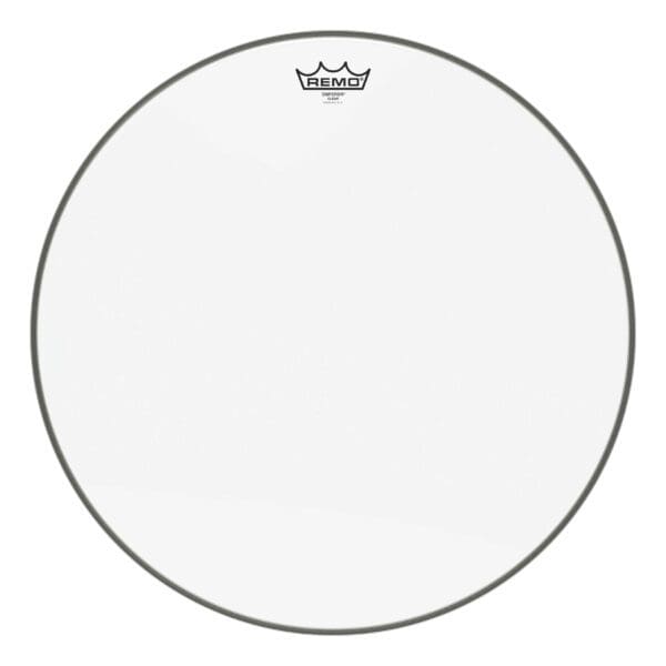 A clear drum head on a white background.