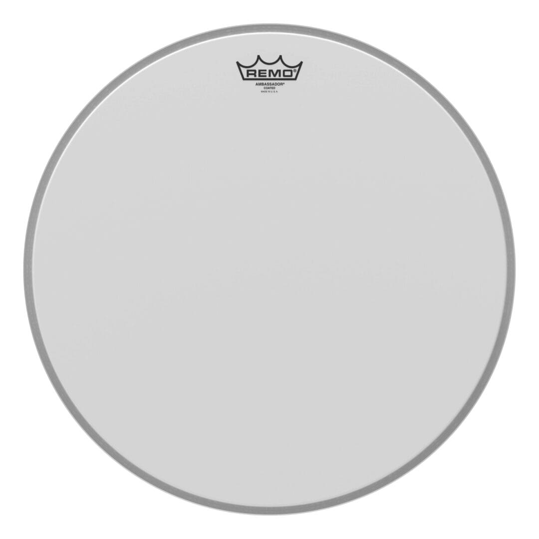 A white drum head with a crown on it.