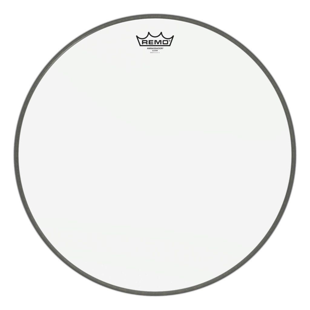 A white drum head with a crown on it.