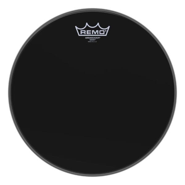 A black drum head with the remo logo on it.