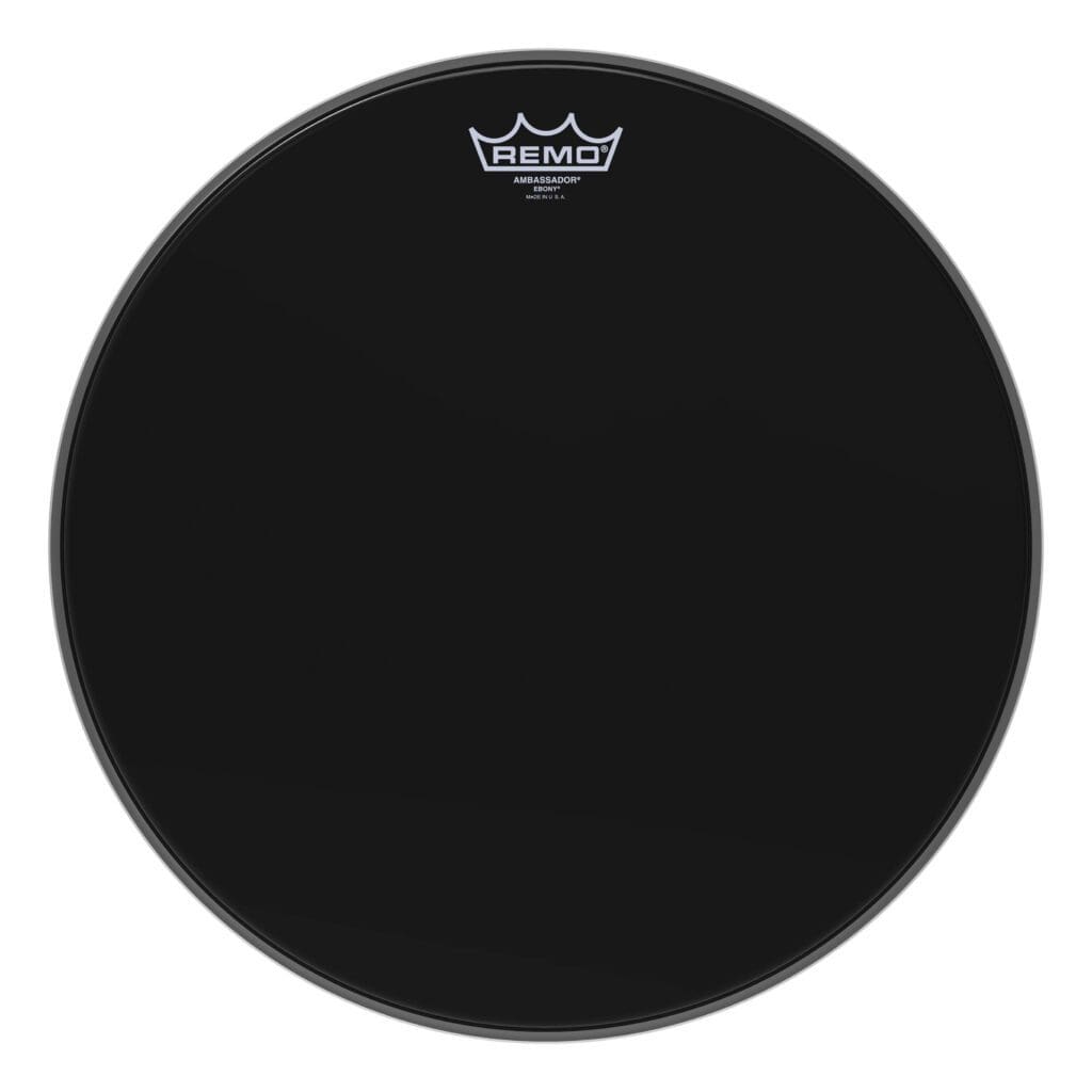 A black drum head with a reed logo on it.