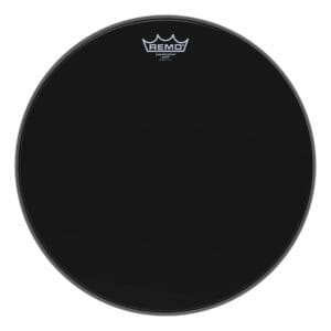 A black drum head with a reed logo on it.