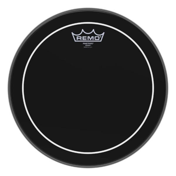 A black drum head with a white logo.