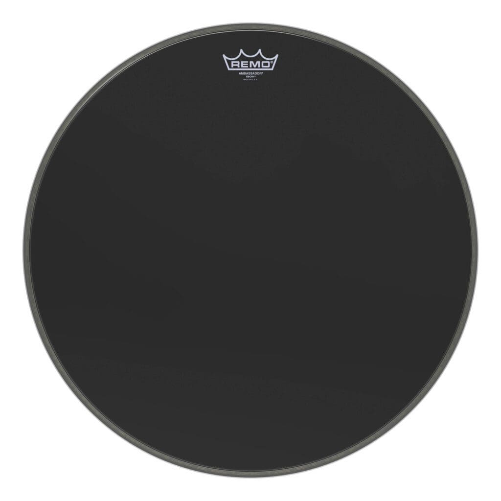 A black drum head on a white background.