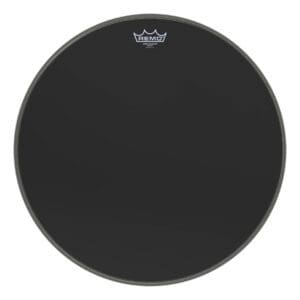 A black drum head on a white background.