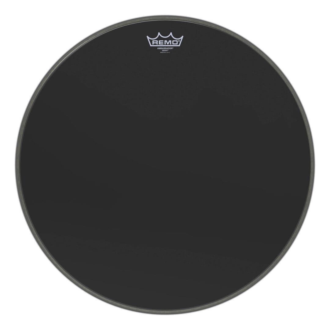 A black drum head on a white background.