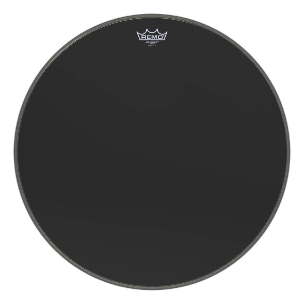 A black drum head on a white background.