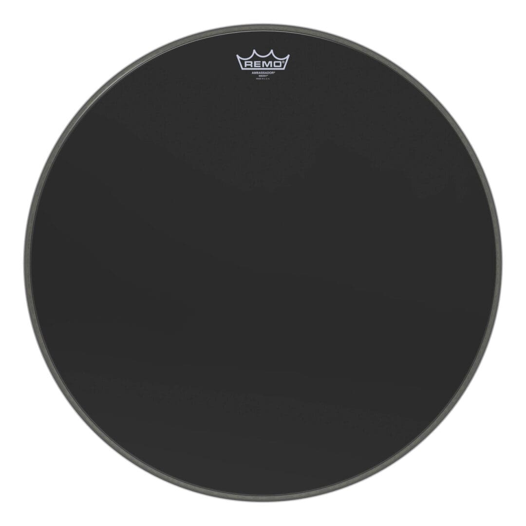 A black drum head on a white background.